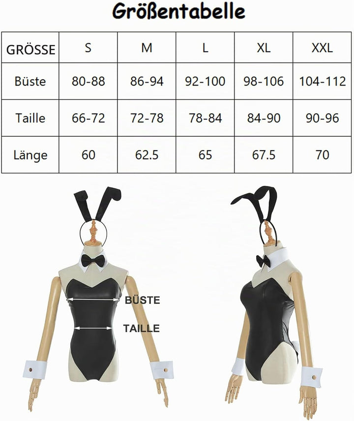 Bunny Kostüm Frauen Sakurajima Mai Cosplay Kostüm Anime Senpai Bunny Suit mit Ohren,Erwachsene Schwa