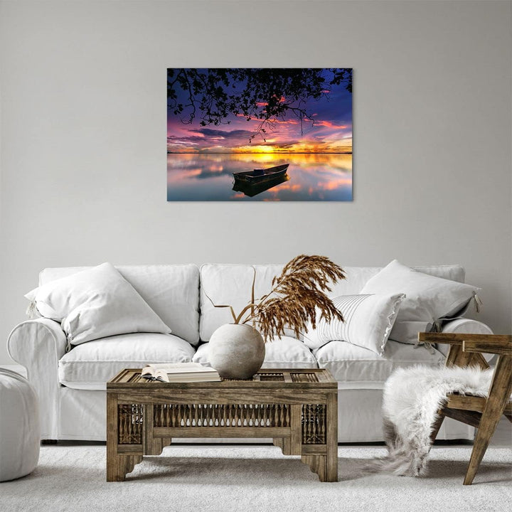 Bilder auf Leinwand Boot Sonnenuntergang See Himmel Leinwandbild 70x50cm Wandbilder Dekoration Wohnz