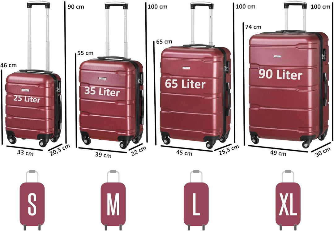 Zelsius Koffer Set 4 Stück, Rot | ABS Hartschalenkoffer mit Zahlenschloss, 4 Rollen und Innen Trennw