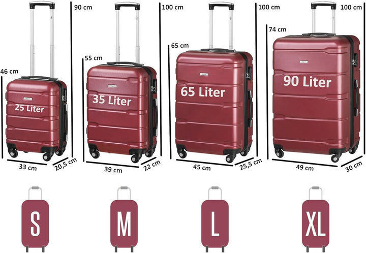 Zelsius Koffer Set 4 Stück, Rot | ABS Hartschalenkoffer mit Zahlenschloss, 4 Rollen und Innen Trennw