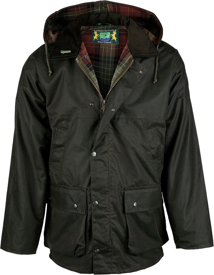 Wachsjacke New England Jager | Robuste Wind- und wasserdichte Regenjacke | Für Jäger mit Hasentasche