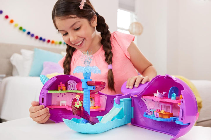 POLLY POCKET Sparkle Cove Adventure Narwalabenteurer Boot - 2 Puppen, 3 auflösbare Perlen, 13 Zubehö