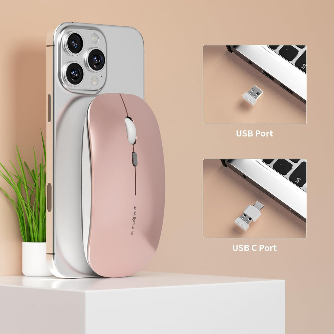 Uiosmuph Q5 Kabellos Maus, Wiederaufladbar Funkmaus 2.4G Leise Funkmaus Ultra Dünn Wireless Computer