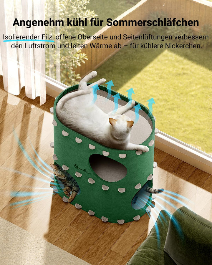 DownyPaws Katzenhöhle aus Filz, 2-stöckige Katzenbett, 50 x 33 x 50 cm Schloss Katzenhaus zum Spiele