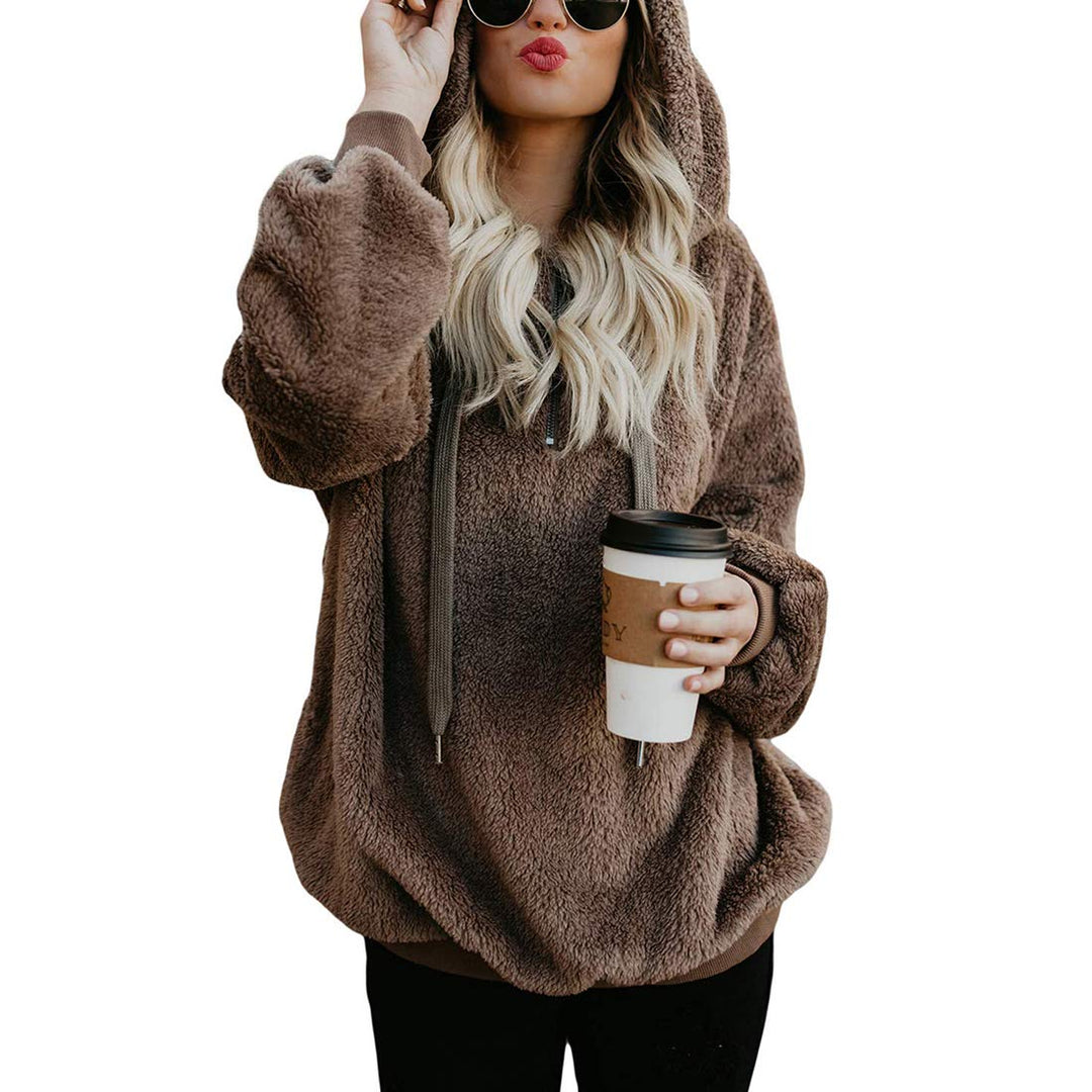 Durio Hoodie Damen Fleece Kapuzenpulli Teddy Fleece Pullover Oversize Sweaterpullover Winter Warm Br