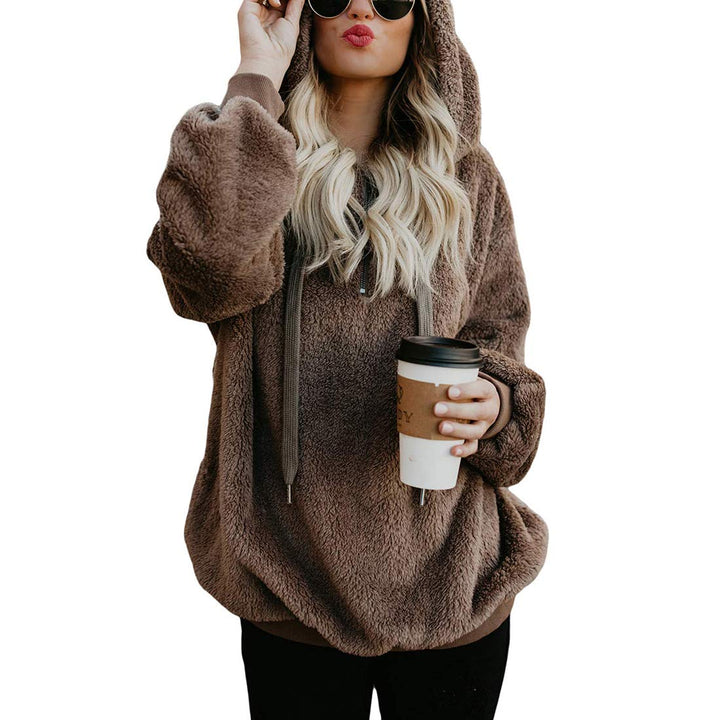 Durio Hoodie Damen Fleece Kapuzenpulli Teddy Fleece Pullover Oversize Sweaterpullover Winter Warm Br