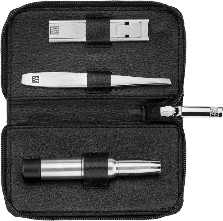 ZWILLING Maniküreset 3-teilig Nagelpflegeset aus Rindleder mit Reissverschluss, Premium, Schwarz