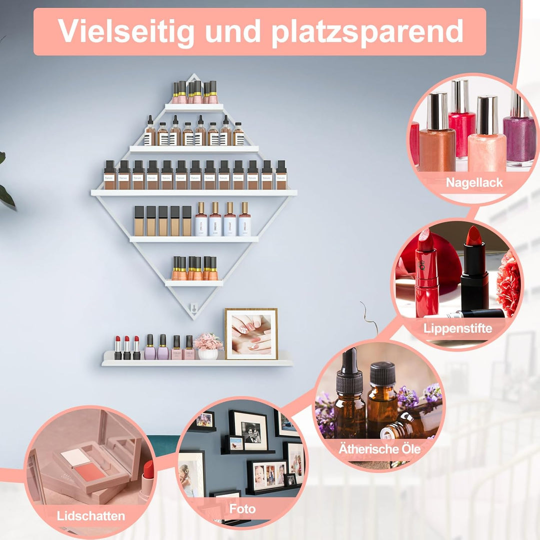 2 Sets Nagellack Regal, Diamantförmiger Metall Organizer, Nagellack Aufbewahrung mit 5 Ebenen, Wandm