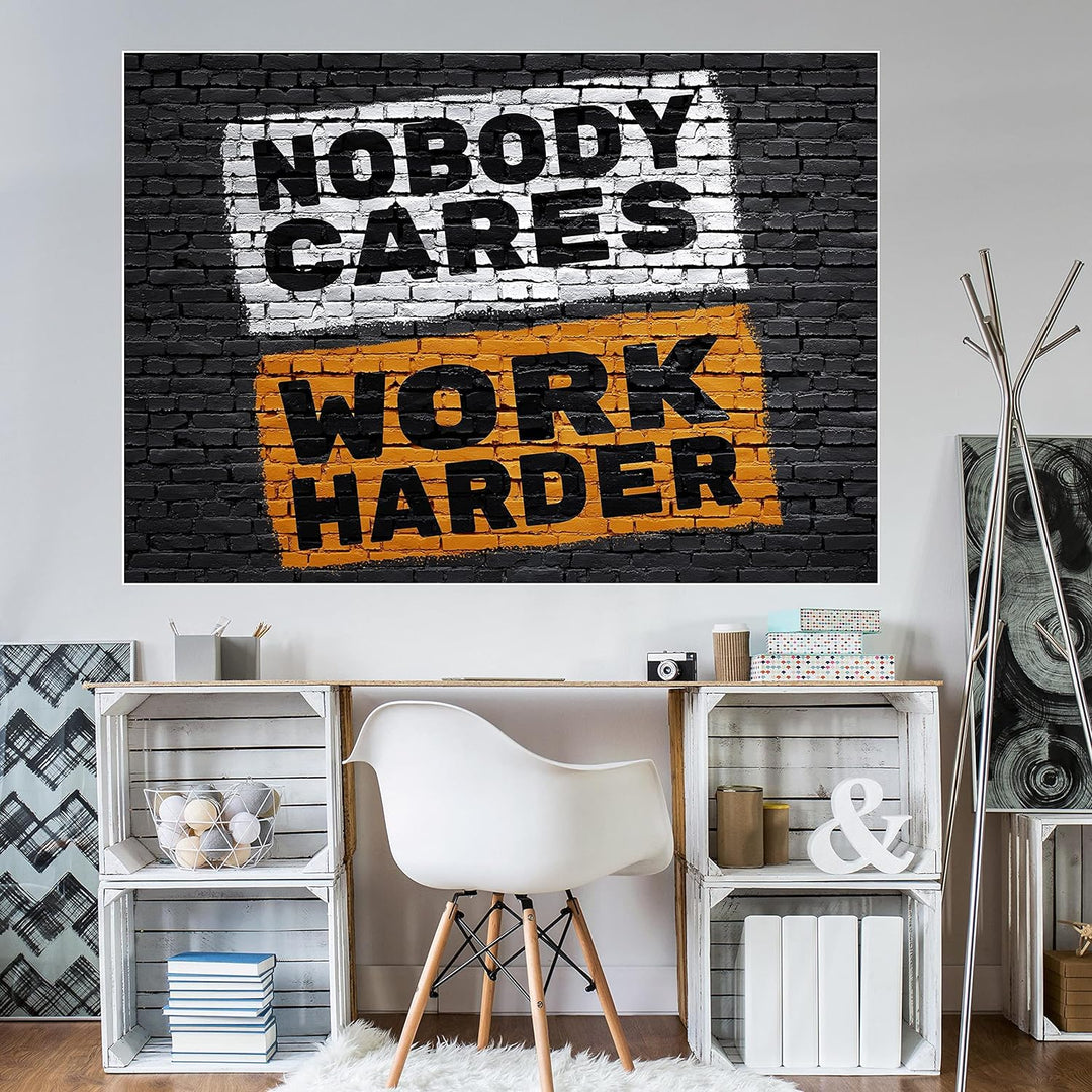 wandmotiv24 Poster als Wanddeko, Grösse Din A0, Work Harder, Stein-Mauer, Moderne Wanddeko, Wandbild
