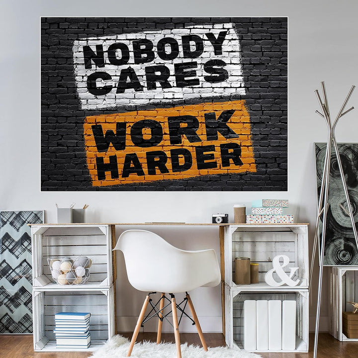 wandmotiv24 Poster als Wanddeko, Grösse Din A0, Work Harder, Stein-Mauer, Moderne Wanddeko, Wandbild