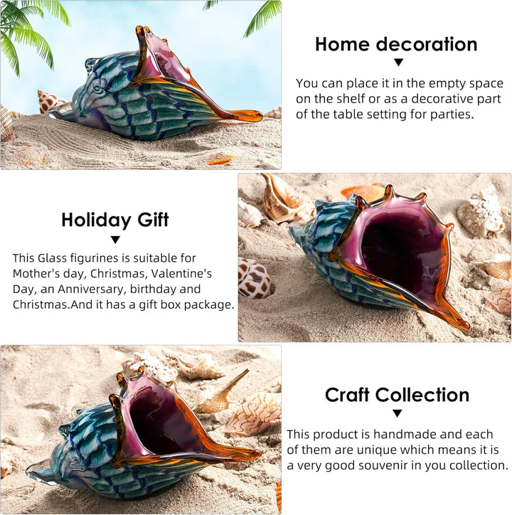 EUSTUMA Mundgeblasene Glasmuschelfiguren, Meerestier-Ornament für Heimdekoration, Meerestier-Kollekt