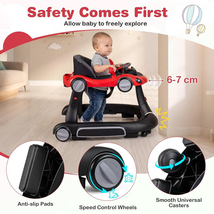 FANTASK 7 in 1 Lauflernhilfe mit abnehmbarem Verdeck, Lauflernwagen höhenverstellbar mit Spielboard,