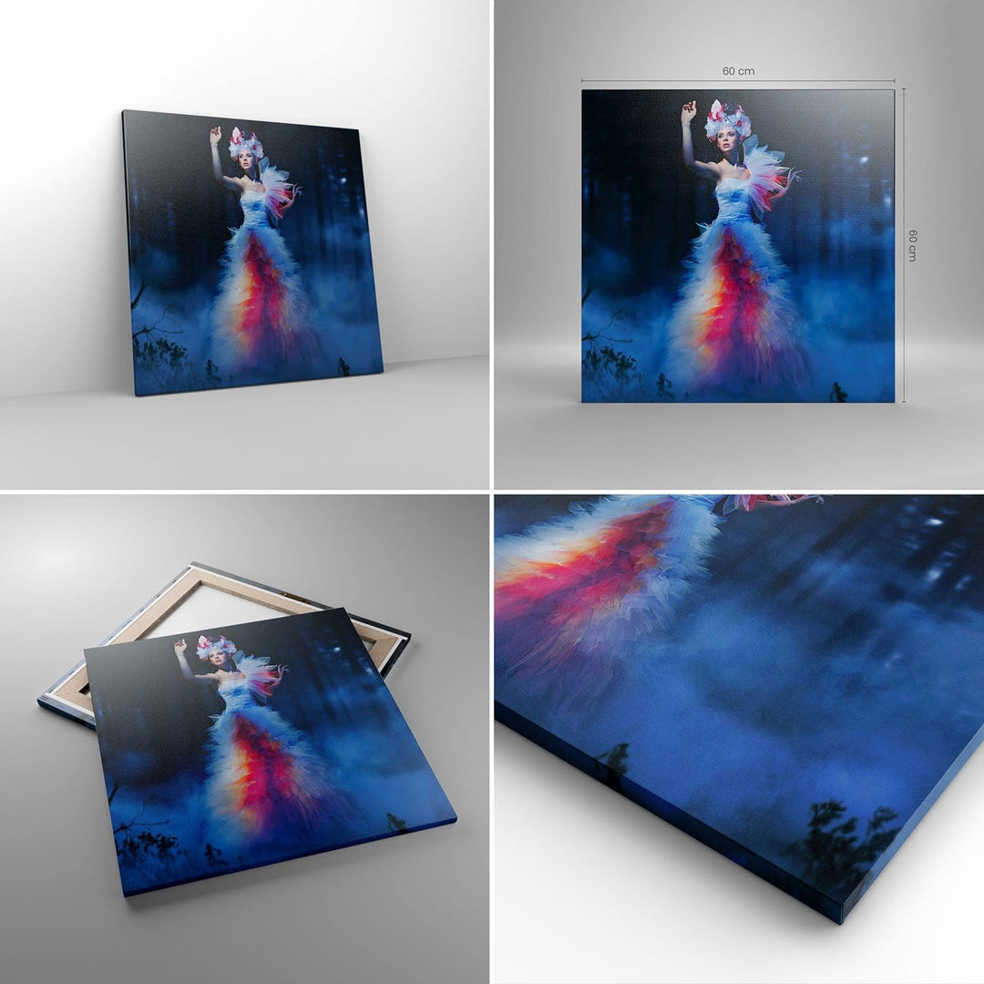 Bilder auf Leinwand Frau Geheimnis Nacht Wald Leinwandbild 60x60cm Wandbilder Dekoration Wohnzimmer