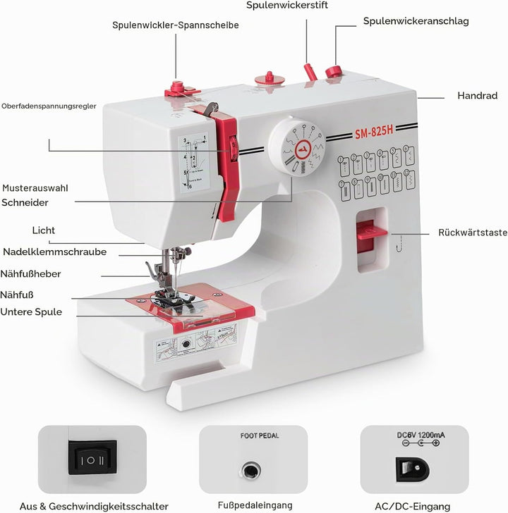 Nähmaschine für Kinder und Anfänger, 12 Stichmuster Overlock Nähmaschine, Portable Mini Sewing Machi