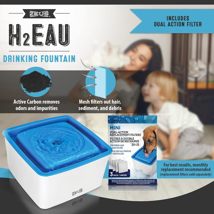 Zeus Trinkbrunnen für Hunde, weiss/blau, 1,5L Trinkbrunnen 1,5L, Trinkbrunnen 1,5L