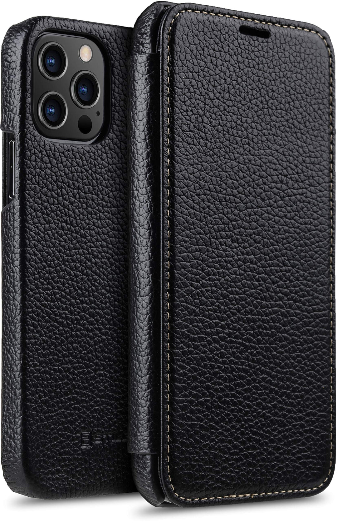 STILGUT Book Case kompatibel mit iPhone 12 Pro Max (6.7“) Hülle aus Leder zum Klappen, Klapphülle, H
