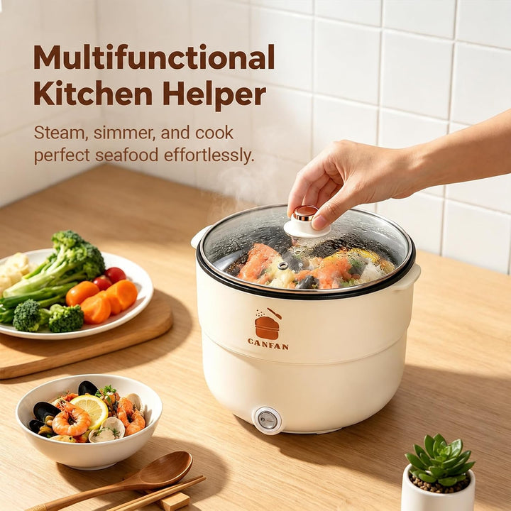 Reiskocher Klein Elektrischer, 1.8L 450W Multifunktionaler Doppelschicht-Elektrokochtopf Mini Rice C