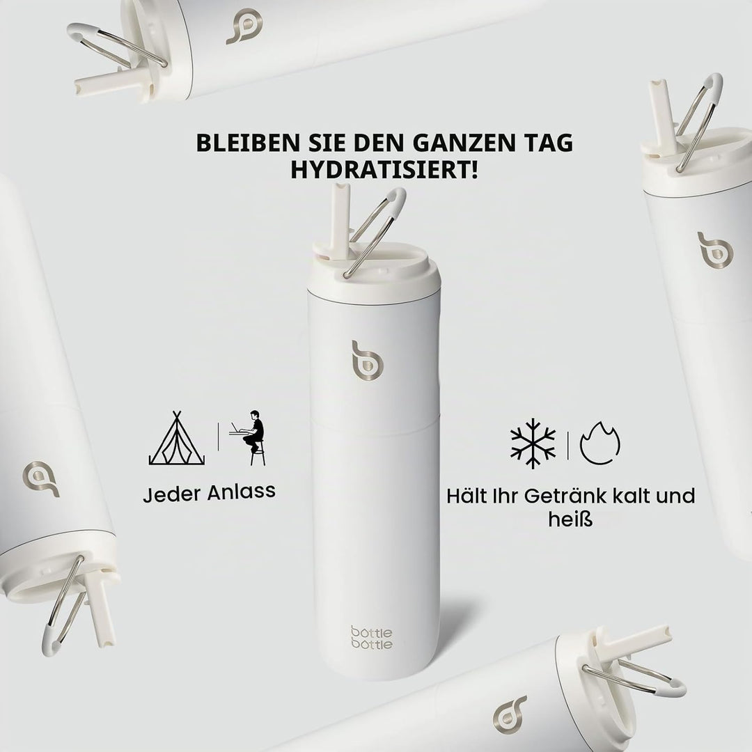 BOTTLE BOTTLE Isolierte Trinkflasche 680 ml(24oz) mit Strohhalm, Deckel und Griff für Sport, Reise,