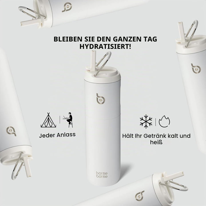 BOTTLE BOTTLE Isolierte Trinkflasche 680 ml(24oz) mit Strohhalm, Deckel und Griff für Sport, Reise,