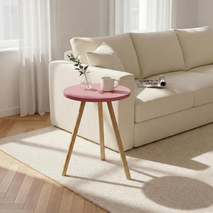 Beistelltisch Rund Rosa Dreibein Holzbeine Ø34x45cm Sofatisch Couchtisch Nachttisch Wohnzimmer Skand