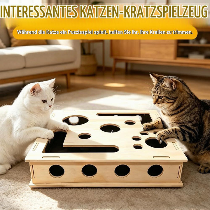 Katzenkratzpuzzle Anreicherungsbox, 30 * 25CM Katzen Kratzbrett, Kratzpuzzle Spielbox Holz mit Kratz