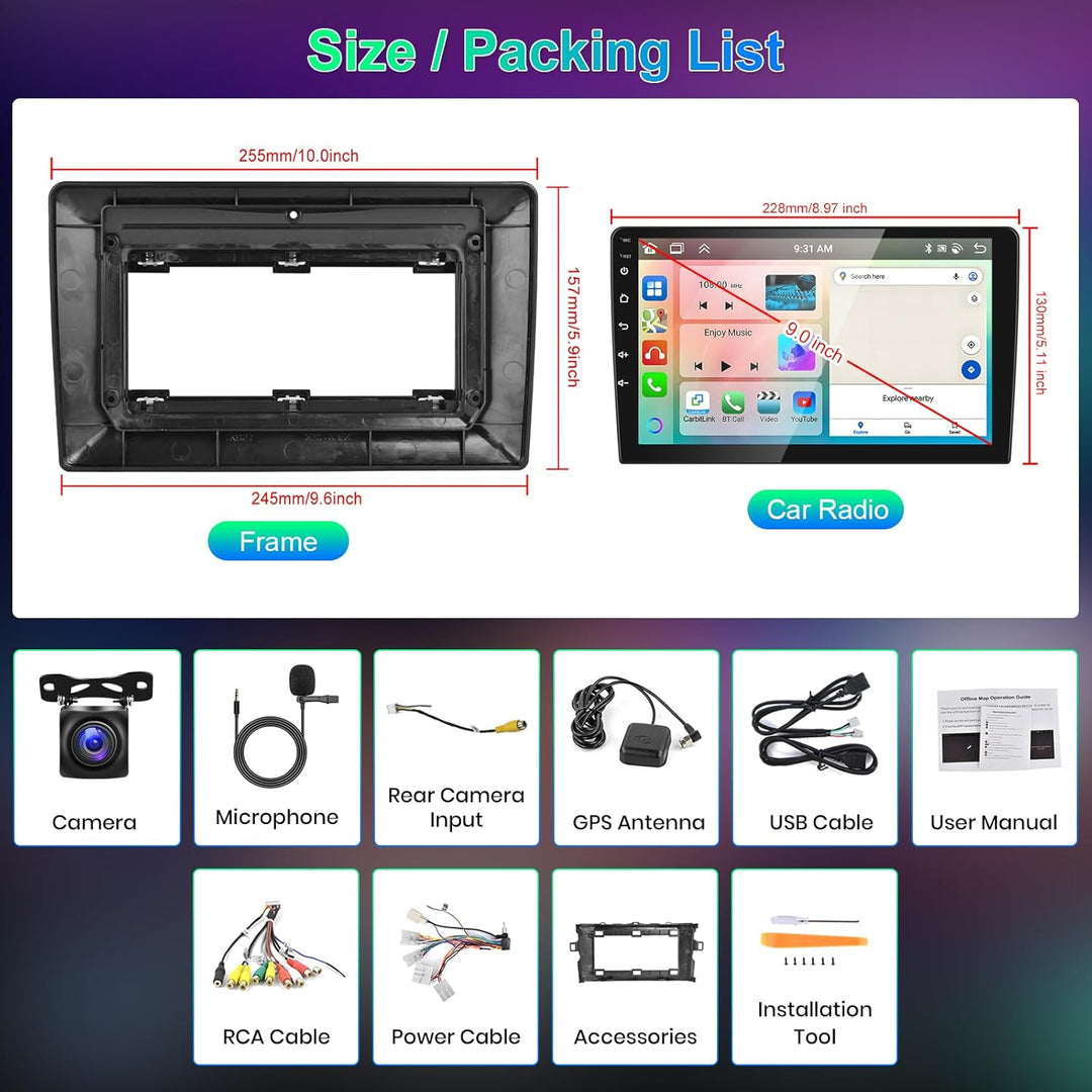 Hodozzy 8 Core 4G+64G Autoradio für Toyota AURIS 2006-2011 Android 10.1 Zoll IPS Touchscreen GPS Nav