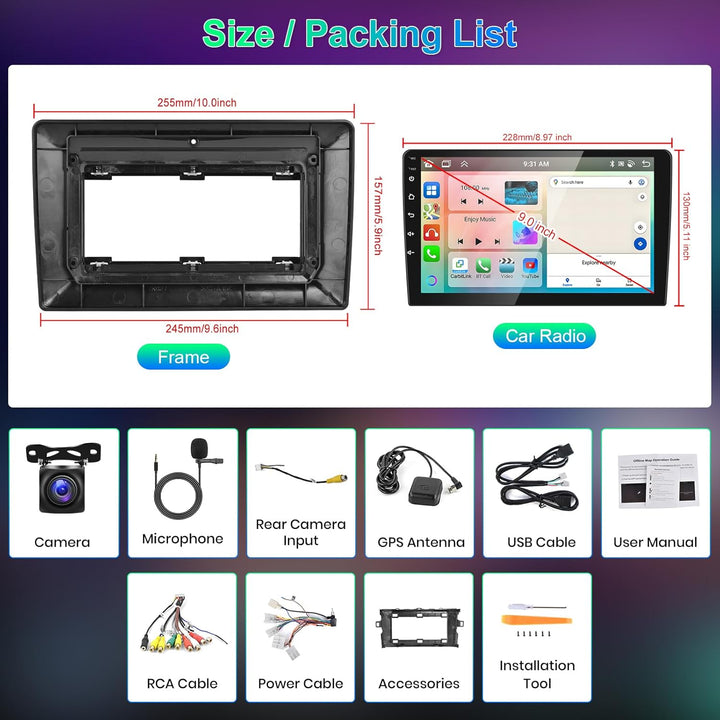 Hodozzy 8 Core 4G+64G Autoradio für Toyota AURIS 2006-2011 Android 10.1 Zoll IPS Touchscreen GPS Nav