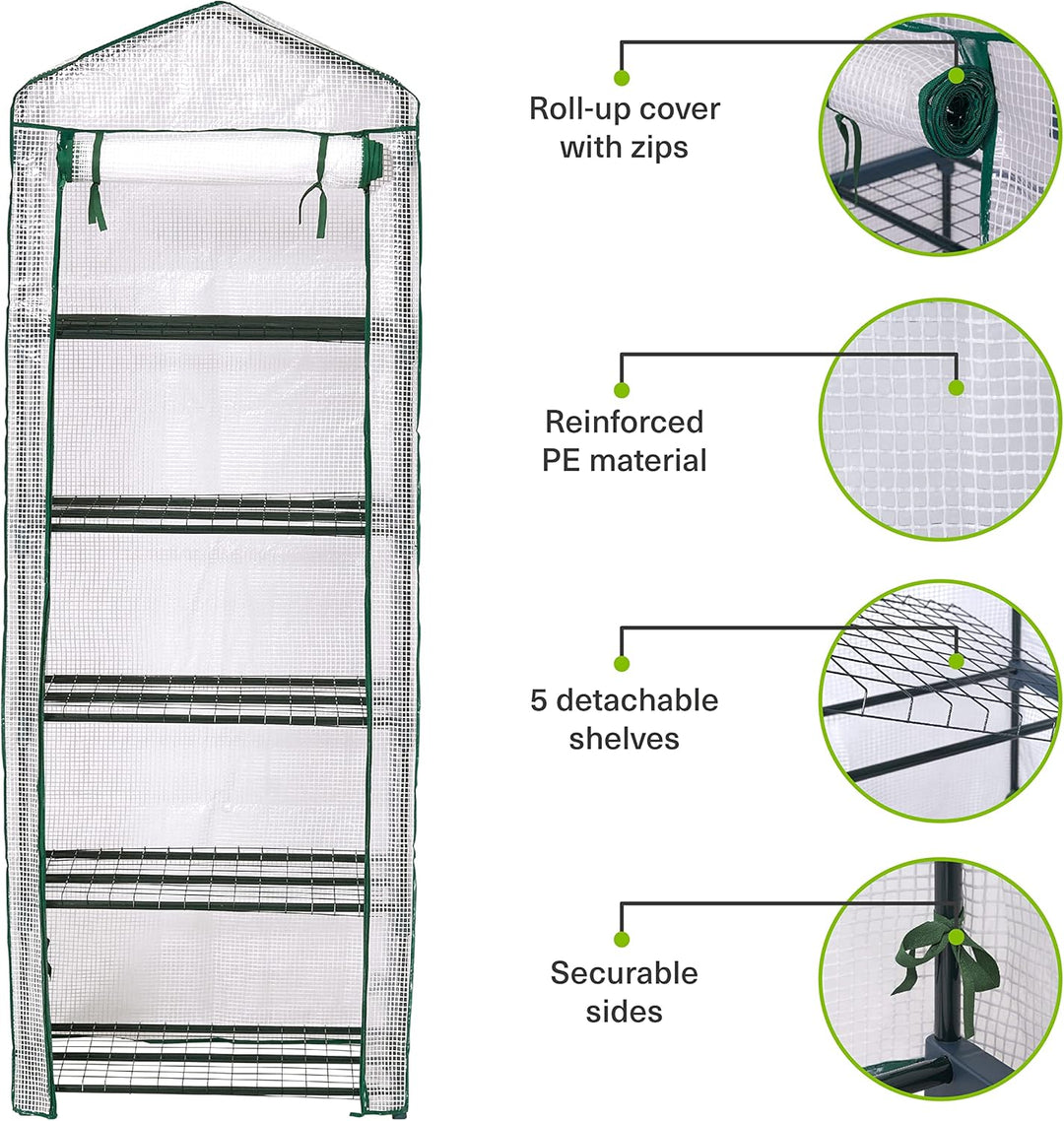 Bramble - Premium Garten Foliengewächshaus für Balkon & Terrasse mit 5 Regalen, Stahlrahmen & Verstä