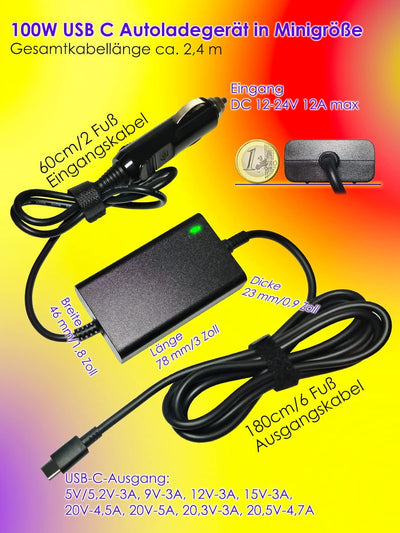 100W Schnellladegerät KFZ Ladegerät USB C Netzteil Schnellader Autoladegerät für Macbook Laptop Smar