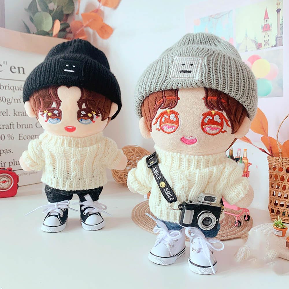 niannyyhouse 20cm Plüsch Puppe Kleidung Quadrat Gesicht Hut Pullover Jeans 8in Stuffed Doll Dressup