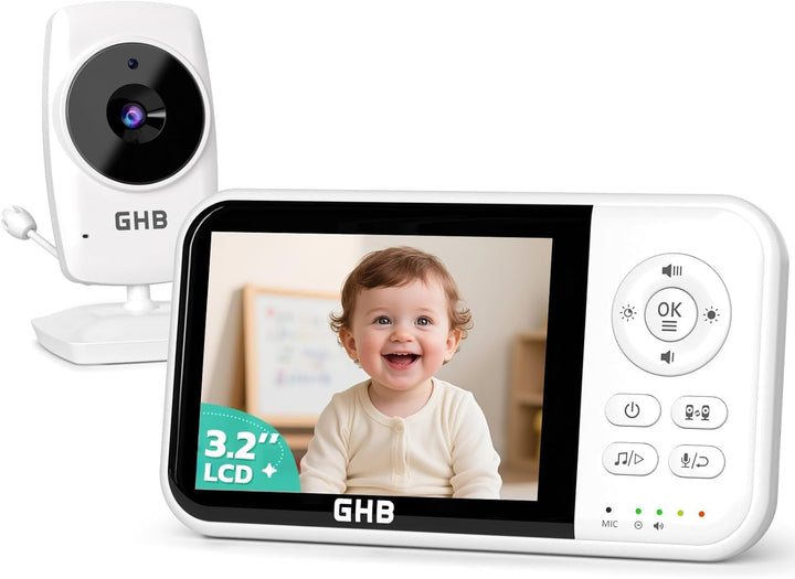 GHB Babyphone mit Kamera Baby Monitor 3,2 Zoll LCD 2100 mAh Akku 2X Zoom Temperatursensor Nachtsicht