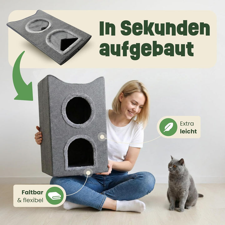 zooprinz katzenhöhle cat cave – kuschelhöhle für Katzen & grosse Katze, warmes katzenbett beige mit