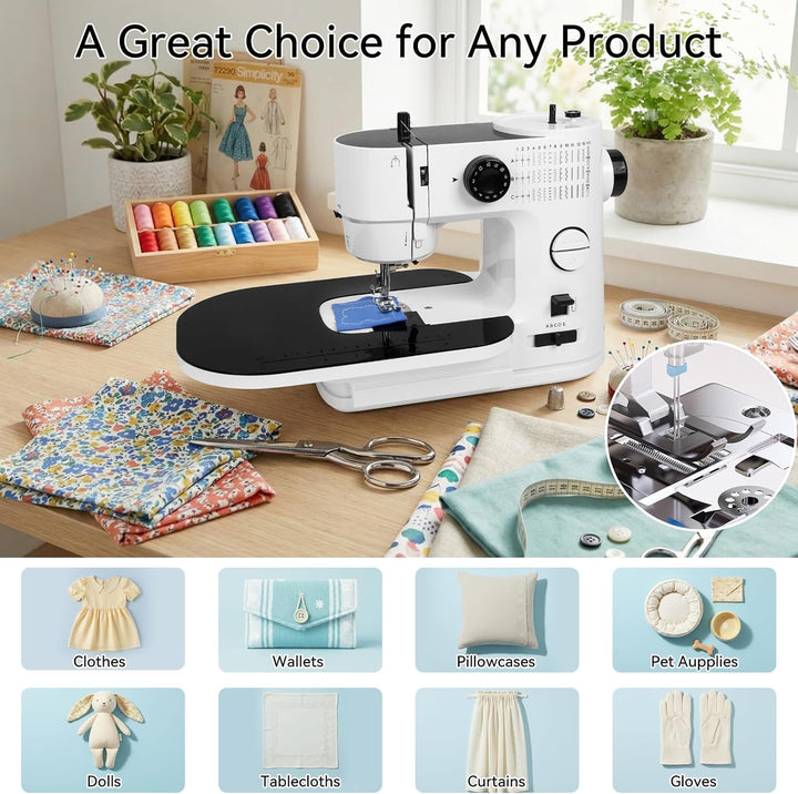 Nähmaschine für Anfänger mit Anschiebetisch, Qoosea 39 Stiche Klein Nähmaschine Kinder Portable Mini