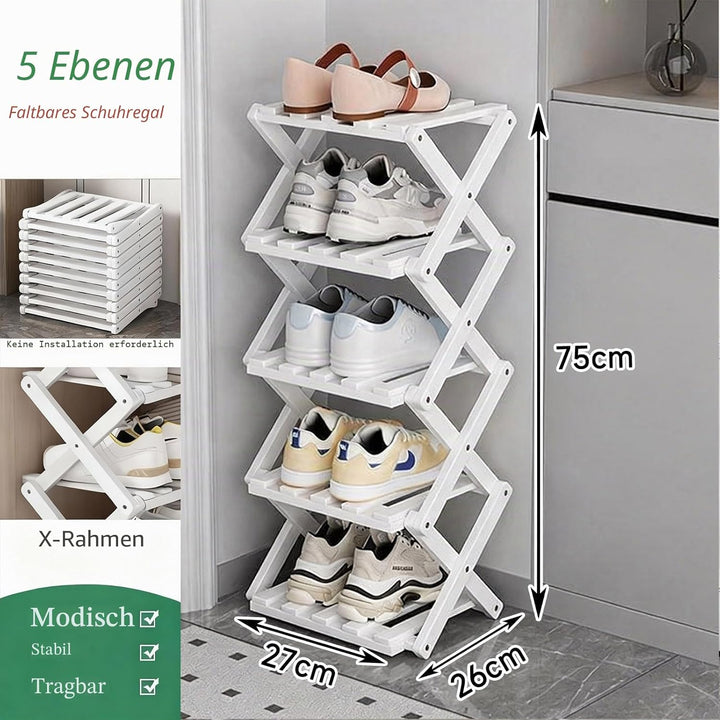 GIRYES Kleines Schuhregal, weiss, 5 Etagen, Bambus, faltbar, Schuh-Organizer, freistehendes Regal fü