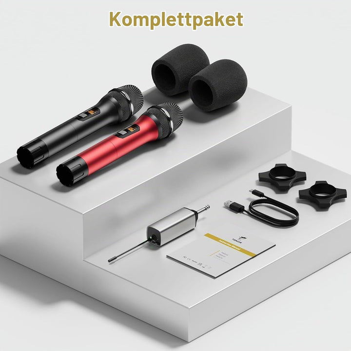 TONOR Drahtloses Mikrofon, UHF Dual Kabelloses Metall Dynamisches Mikro System mit wiederaufladbarem