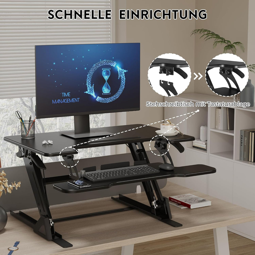 BONTEC Stehpult Höhenverstellbar mit Dual-Gasfeder, Tischaufsatz für Dual Monitor Arbeitsplatz, 81,3