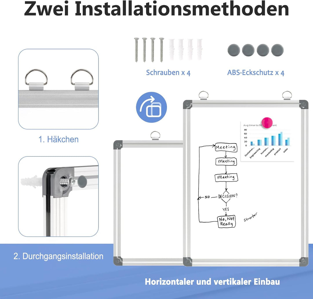 DOLLAR BOSS Magnetisches Whiteboard, 30X40CM Magnettafel Magnetpinnwand mit 2 Whiteboard Stifte, 8 M