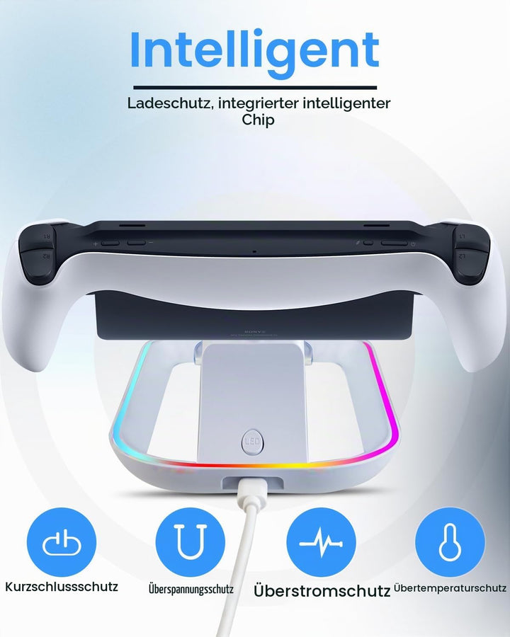 Ladestation für PS Portal und PS5 Controller,Tragbares Ladegerät mit RGB 14 Lichteffekt für PS Porta