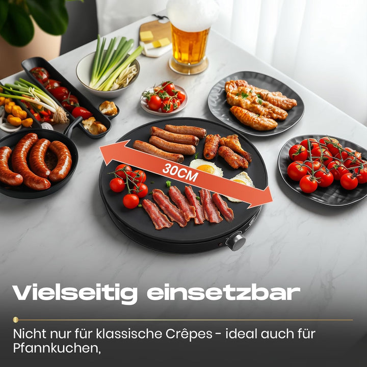 Crepes Maker 1000W Antihaftplatte inkl Teigverteiler Wender stufenlos regelbarer Thermostat Crepe Pf
