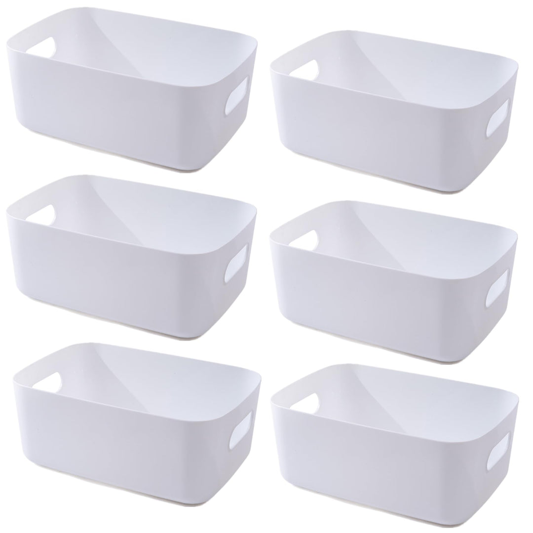 6 Weiss Grosses Aufbewahrungsbox Kunststoff Aufbewahrungskorb mit Griffen 30 × 20 ×12cm,Küchenschran