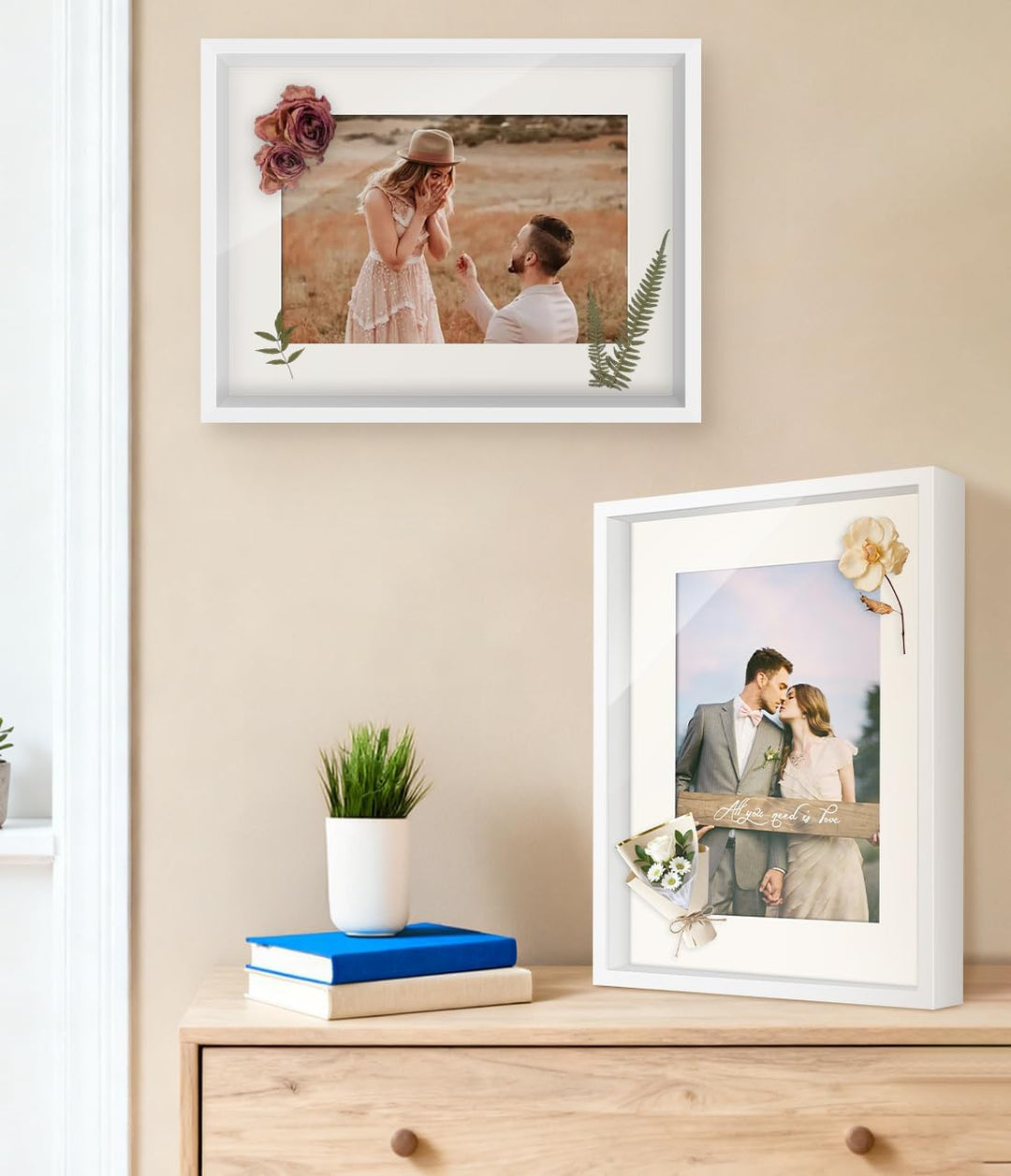 3D Bilderrahmen zum Befüllen Weiss 30x40cm, Holz MDF 3D Objektrahmen mit Glas, 3cm Tiefer Bilderrahm