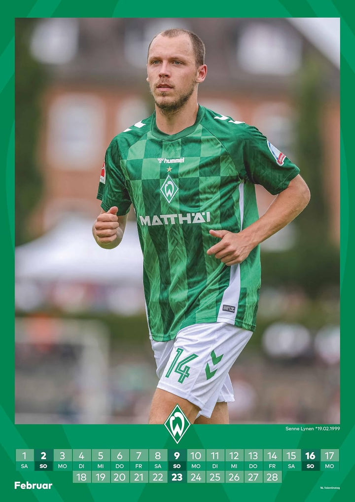 N NEUMANNVERLAGE - Werder Bremen 2025 Wandkalender, 29,7x42cm, Fussball-Kalender mit Motiven der Sta