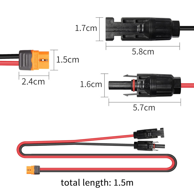 RIIEYOCA 12AWG Solar Stecker auf XT60i Adapter Stecker Verlängerungskabel, Solar Ladekabel für Solar