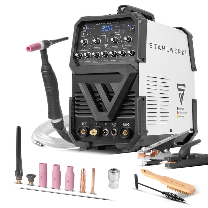 STAHLWERK Schutzgasschweissgerät AC/DC WIG 200 Puls ST – IGBT-Inverter mit AC-Modus, MMA (E-Hand/ARC