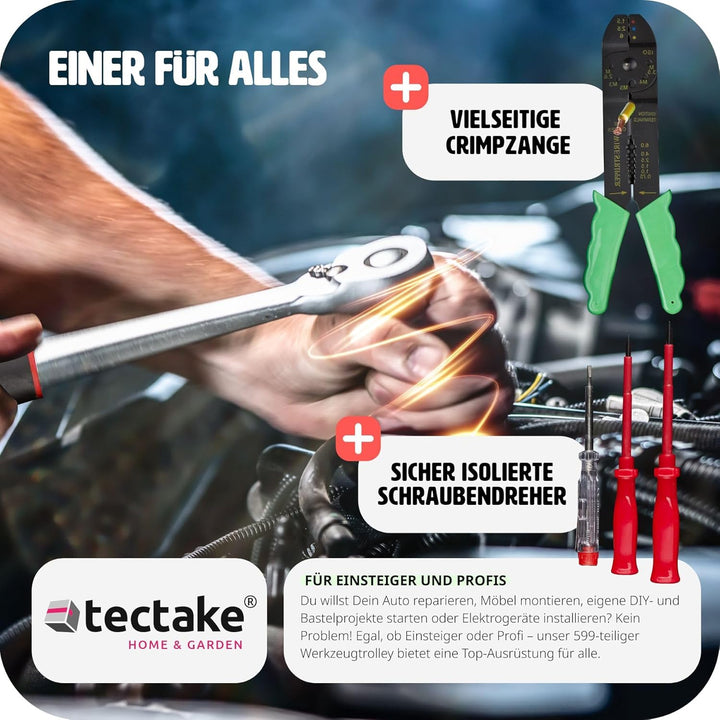 tectake® Werkzeug Set im Aluminium Koffer, Werkzeugkoffer gefüllt, 599-tlg., Tool Werkzeugwagen fahr