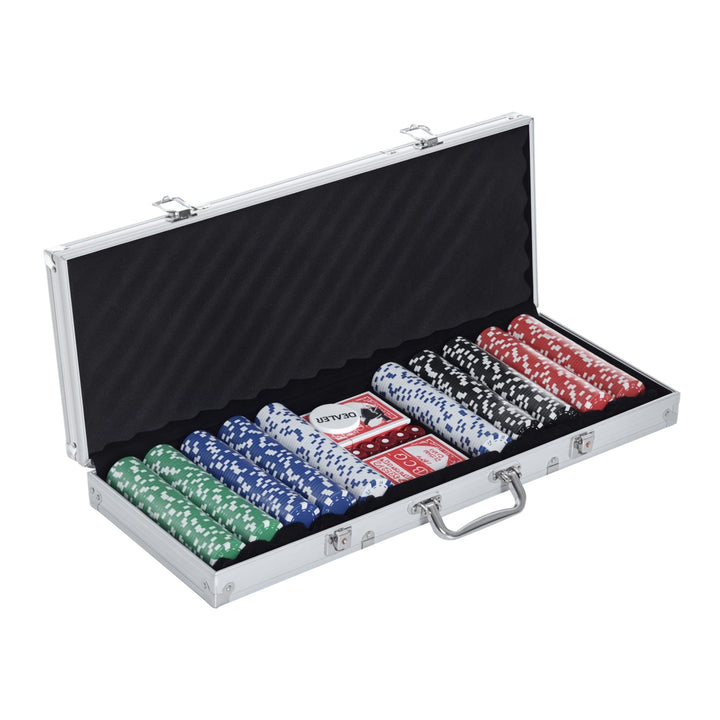 HOMCOM Pokerkoffer Pokerset 500 Pokerchips 2xKartenspiel 5xWürfel 1xAlukoffer Poker Set Jetons Koffe