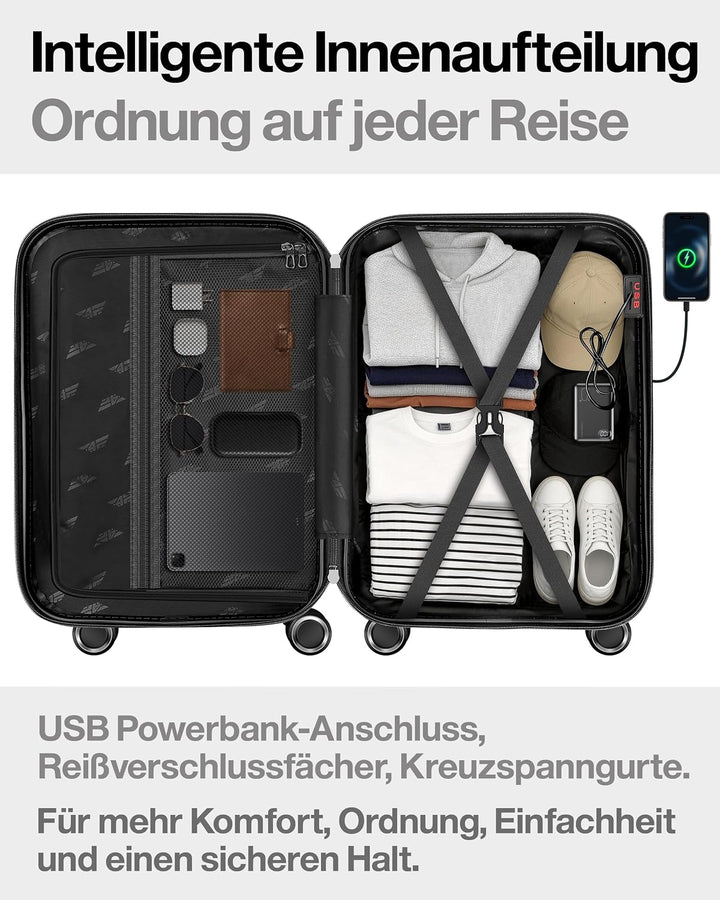 Aluminium-Rahmen Hartschalen-Reisekoffer Set 3-teilig Ultraleicht (M/L/XL) – TSA-Schloss, 4 Spinner-