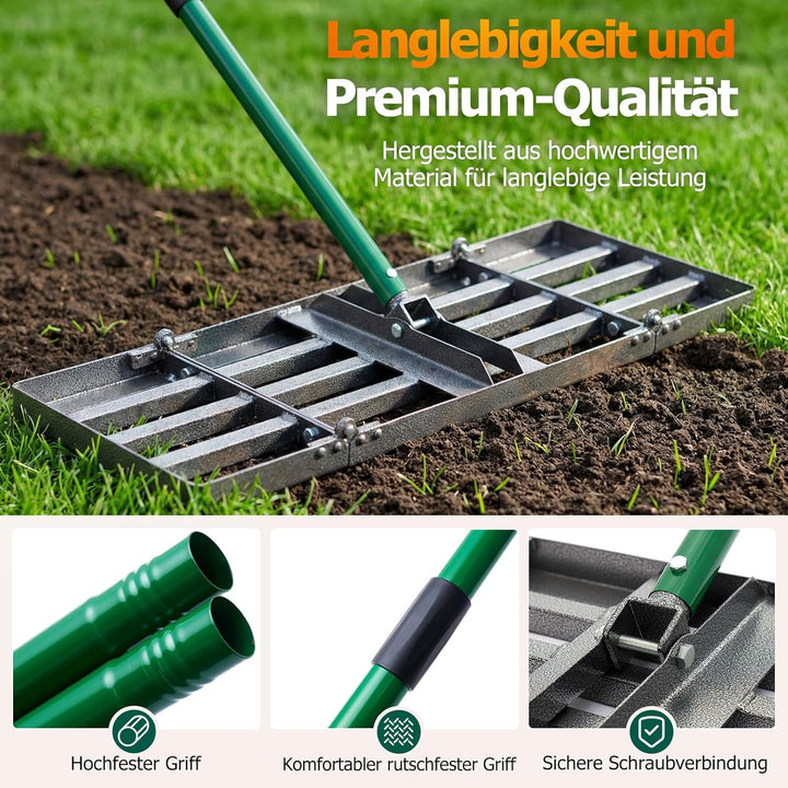 Rasennivellierharke - 76x25cm Rasennivellierer Rasen Rakel, Hochbelastbarer Rasen Nivellierrechen mi