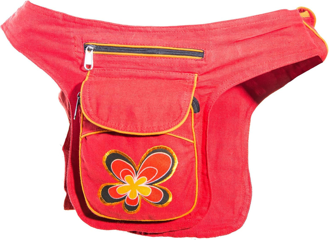 Kunst und Magie Doppel Bauchtasche Sidebag Gürteltasche Festivaltasche, Farbe:Rot/Orange Rot / Orang