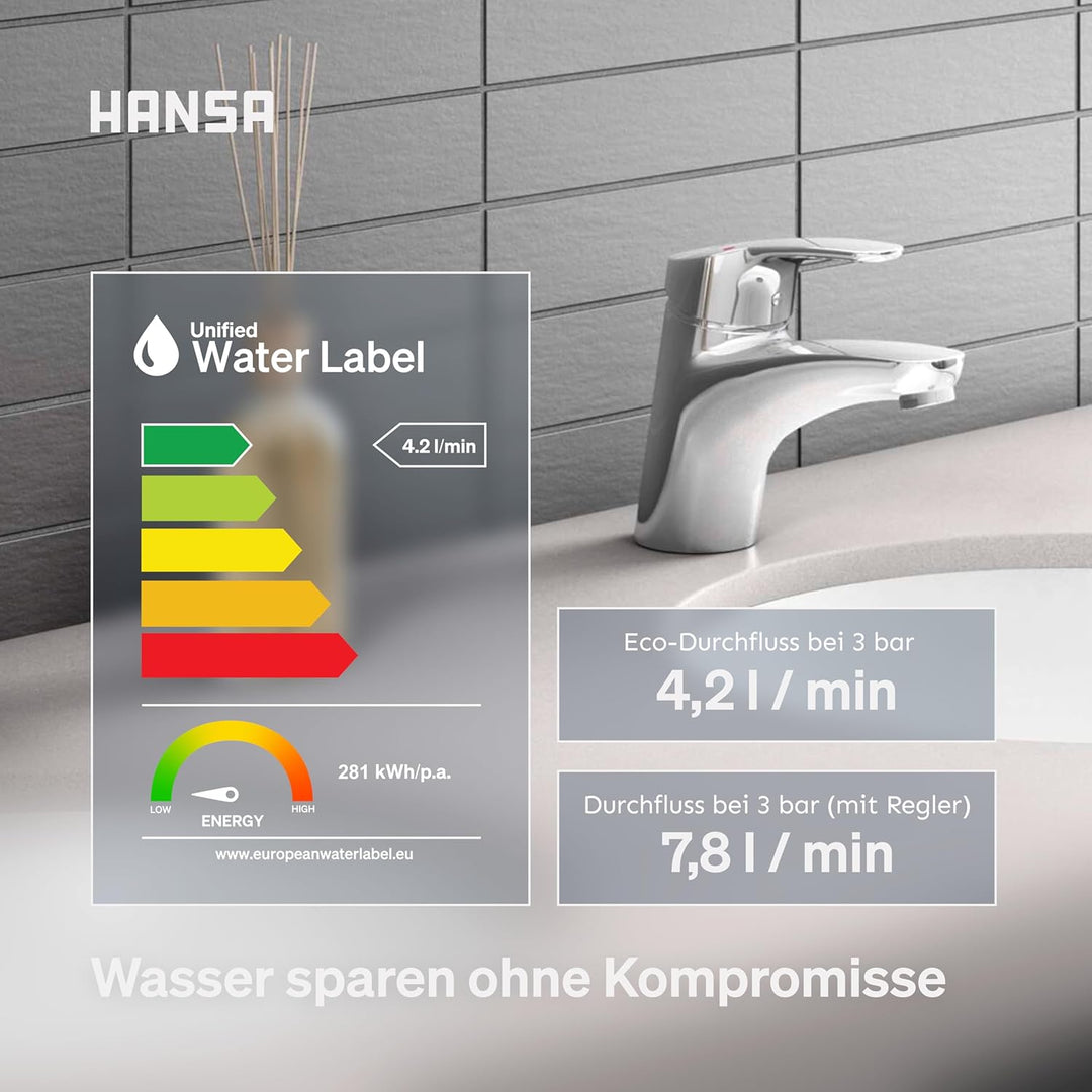 Hansa Waschtisch Einhebelmischer Hansamix, Wasserhahn mit Garnitur und flexiblem Druckschlauch, verc